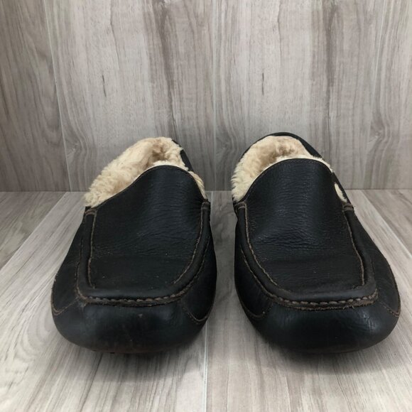 Ugg Slippers Mens 12EEE Ascot Dark Brown Leather Slip On Shoes - Picture 7 of 13